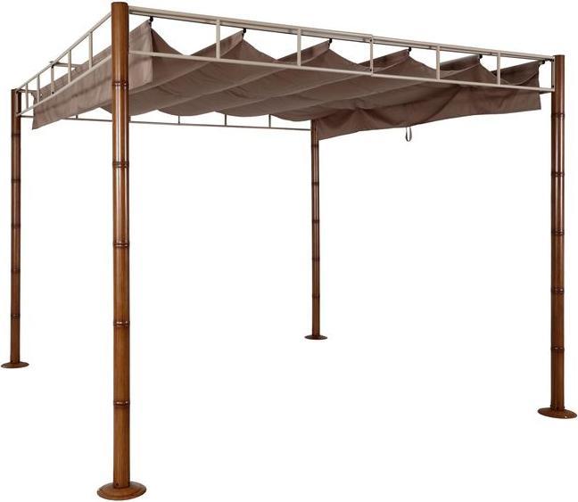 Mendler Pergola HWC-L42, structure métallique stable de 7cm 3x3m imitation bambou, taupe-brun (290 cm, 290 cm)