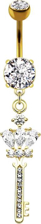 Image du produit Star Piercing Banane 14k plaqué or avec deux boules de cristal argent pendentif clé royale (Laiton, Acier chirurgical 316L)