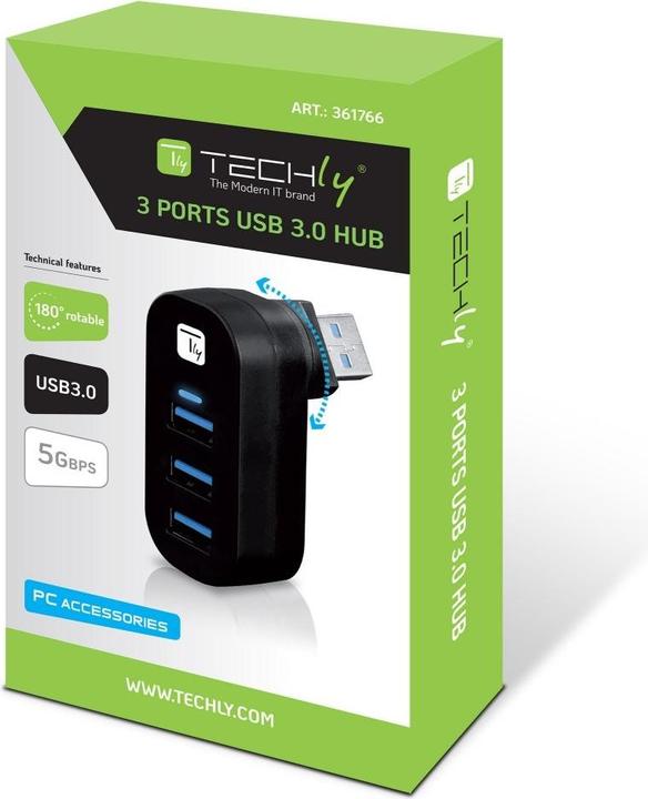 Actual product image Techly Mini Rotating Hub with 3 USB 3.0 (USB-C, 3 Ports)