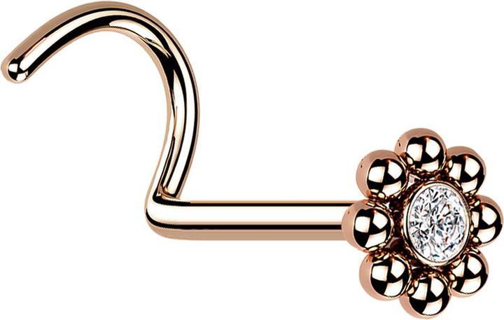 Produktbild Star Piercing Nasenstecker gebogen rosegold Blume mit Kugeln und Kristall (ohne Messing, Chirurgenstahl 316L)