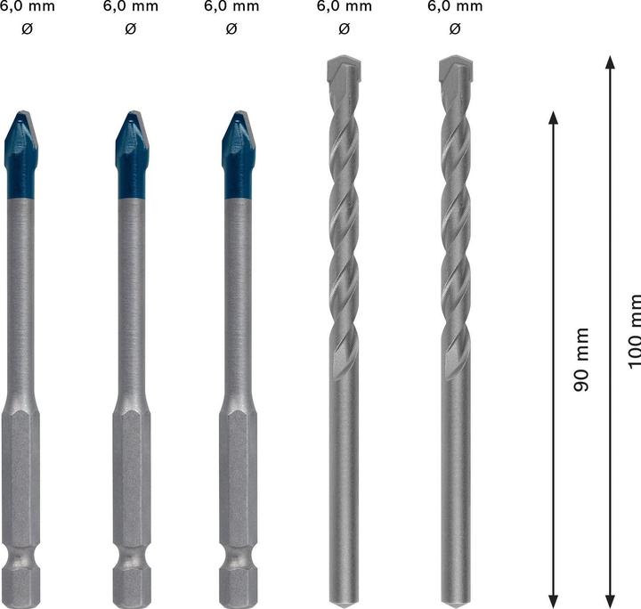 Produktbild Bosch Professional Zubehör EXPERT HEX-9 HardCeramic Bohrer Mixed Set, 6 mm, 5-tlg. (6 mm)