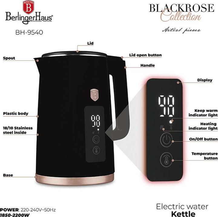 Actual product image BerlingerHaus Haus Wasserkocher & Toaster mit Digitalanzeige Black Rose Collection (1.70 l)