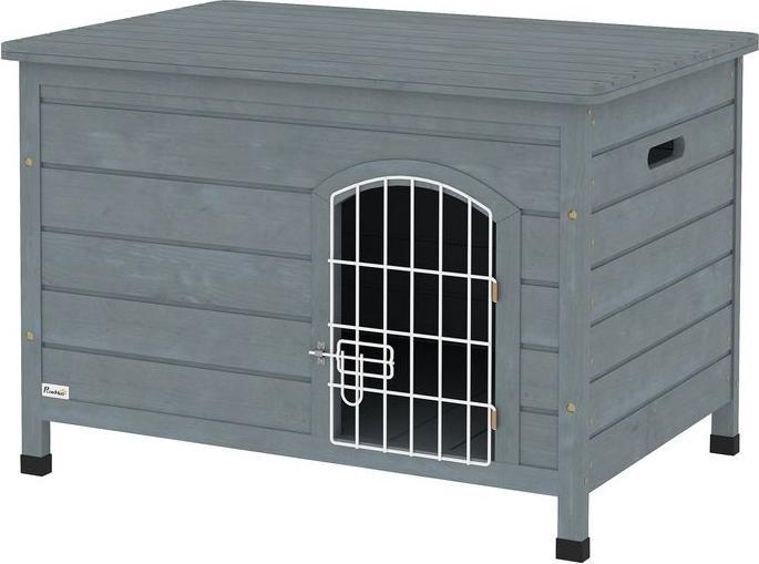 Produktbild Swisshandel24 Hundehütte Hundehaus mit Tür Hundebox Gitterbox für Katzen Tanne Grau (Hundehütte)