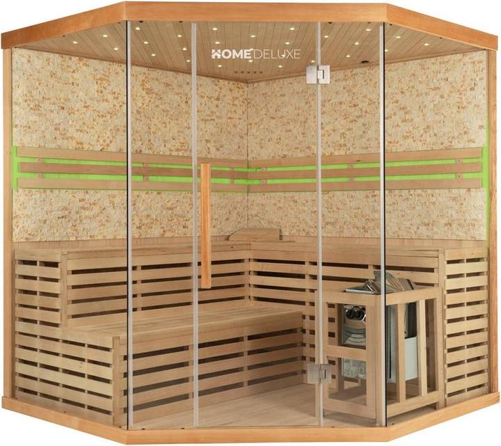 Produktbild Home Deluxe Indoor Sauna CASHEIM BIG XL - 200 x 200 cm für 6 Personen - Traditionelle Sauna mit Kunststeinwand m