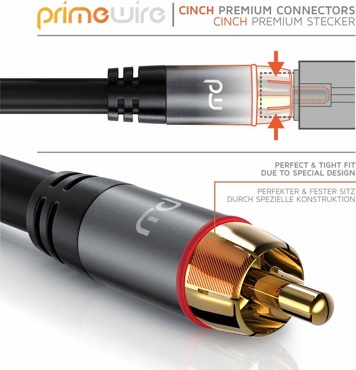 Produktbild Primewire Stereo Cinch Audio Kabel, RCA, mehrfach geschirmtes HiFi Audiokabel, 2X Cinch zu 2X Cinch (1 m, Cinch)