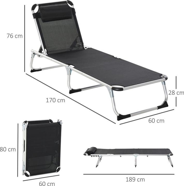 Image du produit Outsunny Chaise longue de jardin réglable en 5 positions (80 cm)