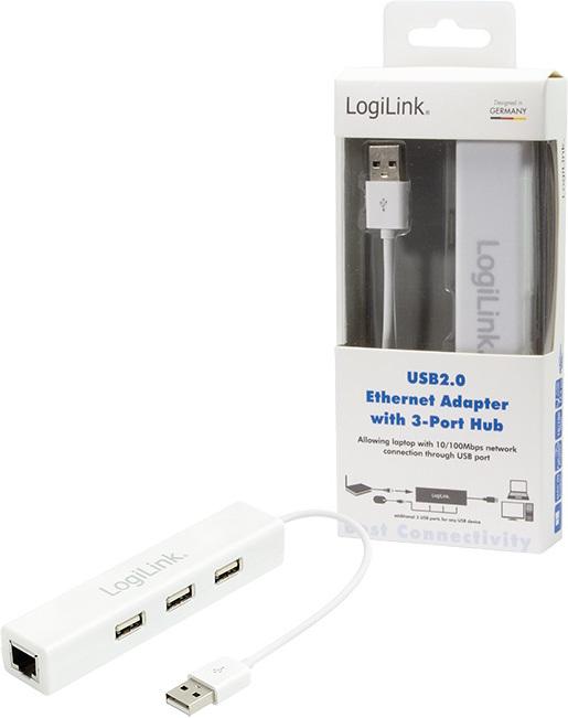 Image du produit LogiLink USB 2.0 zu RJ-45 (USB-A, 3 Ports)