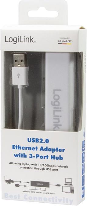 Image du produit LogiLink USB 2.0 zu RJ-45 (USB-A, 3 Ports)
