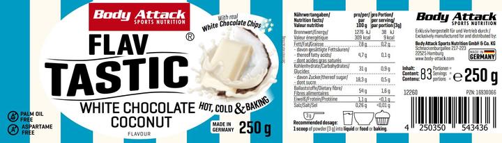 Produktbild Body Attack Flav Tastic (250g Dose) (Coconut, Weisse Schokolade, 1 Stk., 250 g)