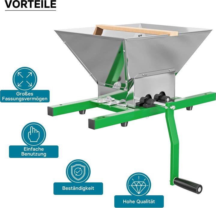 Image du produit Wiltec Broyeur à fruits 7L Moulin manuel Entonnoir et manivelle Facile à nettoyer Pressoir Fouloir Moût