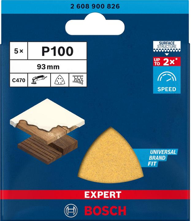 Actual product image Bosch Professional Zubehör EXPERT C470 Sanding paper for delta sander, 93 mm, G 100, 5 pcs. (100)