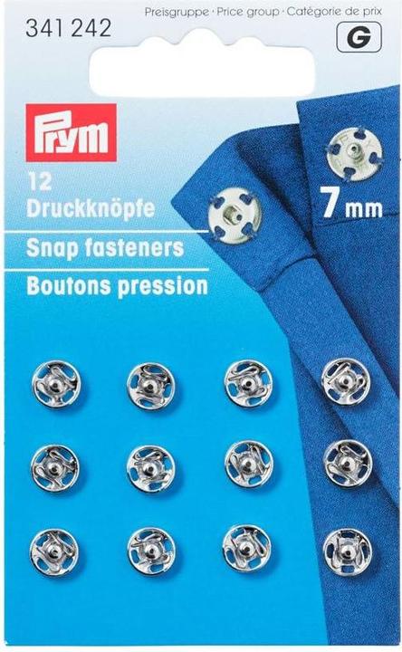 Image du produit Prym Bouton-pression à coudre, argent 7 mm, carte 12 pcs, sans nickel