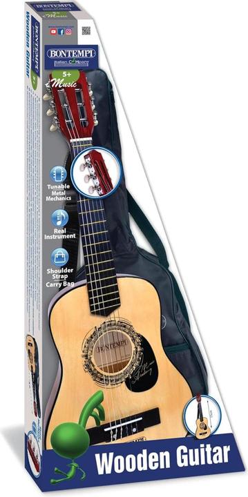 Image du produit Bontempi Guitare en bois avec bandoulière 6 cordes et housse
