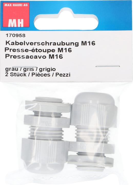 Max Hauri Kabelverschraubung M16 mit Gegenmutter grau IP68, 2 Stück
