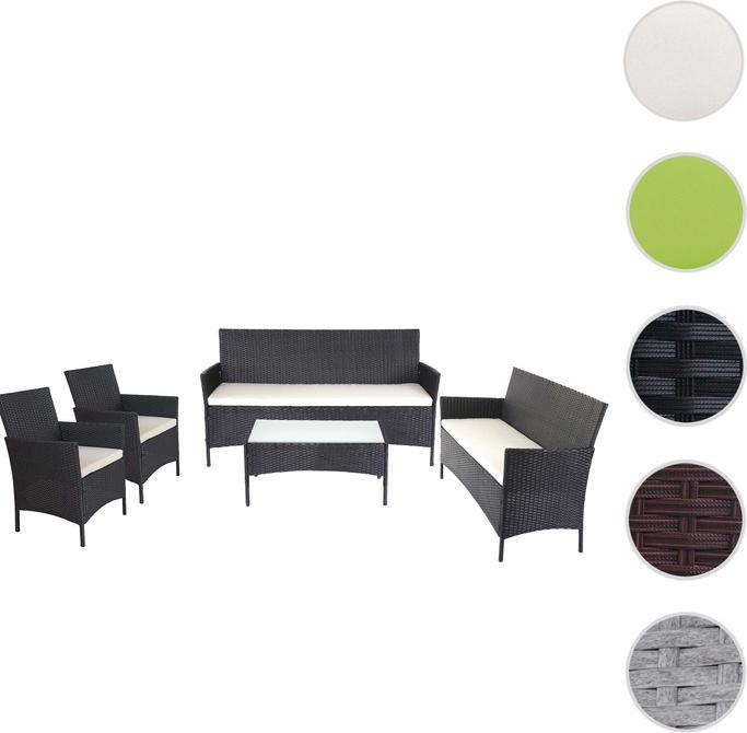 Produktbild Swisshandel24 3-2-1-1 Poly-Rattan Garten-Garnitur Halden, Sitzgruppe - anthrazit, Kissen creme