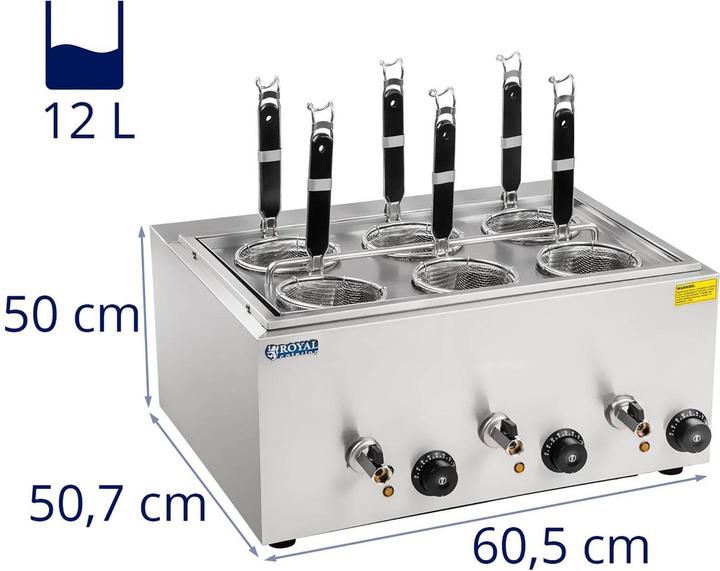 Produktbild Royal Catering Nudelkocher Elektro Pastakocher Teigwarenkocher 6 Körben 3000 W 230 V 3 x 4 L