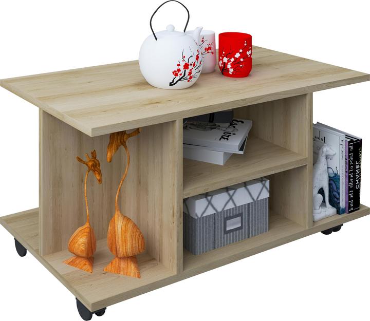 Actual product image VCM Wooden Side Table Coffee Table Sofa Table Living Room Table Castors Rollable Findula (80 x 40 x 40 cm)