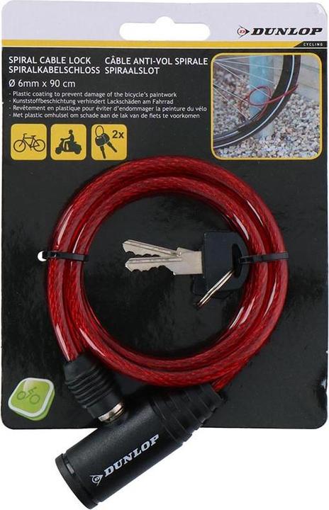 Actual product image Dunlop - Spiral-Fahrradschloss mit Schlüssel 90 cm (Rot)