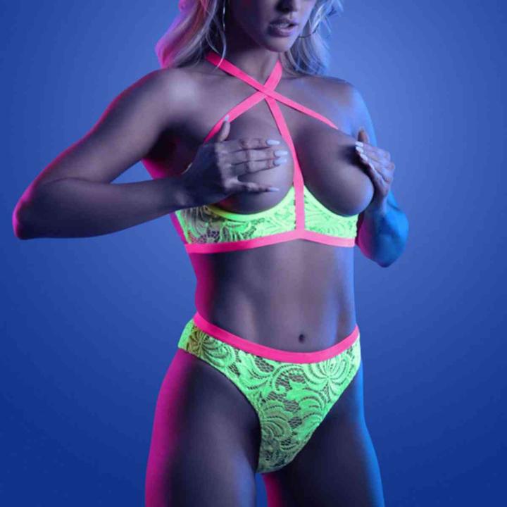 Productafbeelding Glow PERSUASIVE Open Cup BH en Panty - Neon Groen (46, 52)