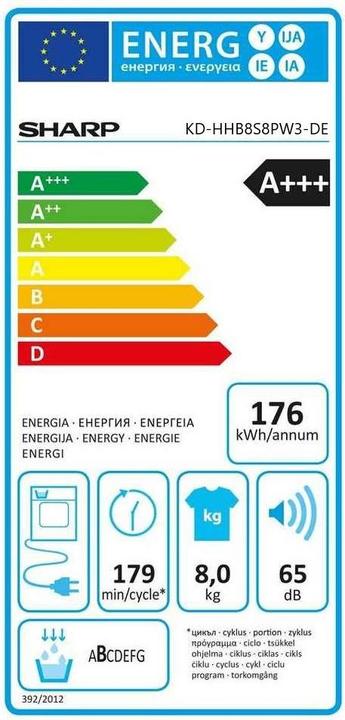Energie-Label Sharp KD-HHB8S8PW3-DE (8 kg, Rechts)