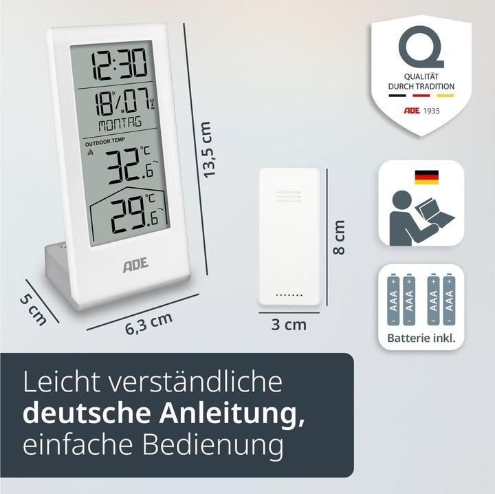 Produktbild ADE Wetterstation mit Funk-Aussensensor Weiss, Funktionen