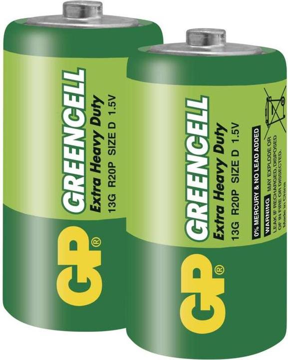 Productafbeelding GP Batteries Greencell D, wegwerpbatterij, D, zinkchloride, 1,5 V, 2 stuk(s), groen (2 Pcs., D)