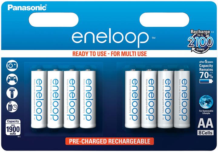 Panasonic eneloop NiMH rechargeable batteries (pack of 8) (8 pcs., AA, 1900 mAh, Rechargeable battery)