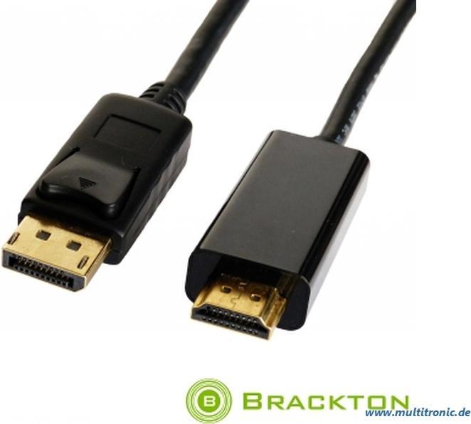 Produktbild Brackton 4K Display Port 1.2 -> HDMI Kabel St/St 3.0m, aktiv 4K aktiv DP V1.2, HDMI V2.0, vergoldete Steck... (3 m, HDMI)