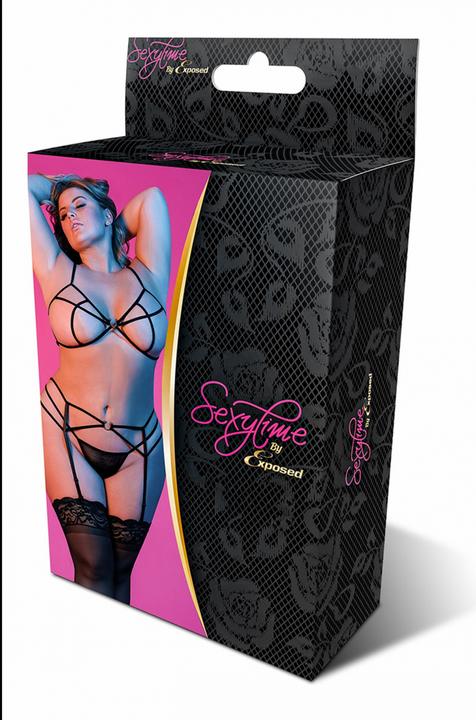 Actual product image Magic Silk Strappy Bra, Garter & G-Set w/ Rings (XXS)