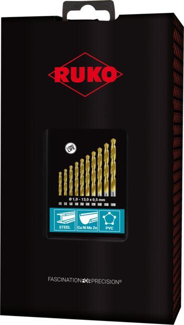 Immagine prodotto Ruko Set di punte elicoidali HSS G 25 pezzi 1 mm, 1,5 2 2,5 3 3,5 4 4,5 5,5 6 6,5 7 7,5 8 8,5 (1 mm - 13 mm x 0,5 mm)