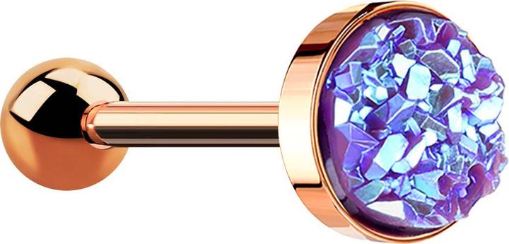 Actual product image Star Piercing Micro Barbell rosegold mit Druse Stein violett (without brass, Surgical steel 316L)