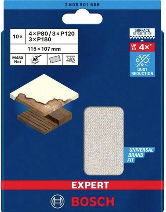 Immagine prodotto Bosch Professional Zubehör EXPERT M480 Set di retine abrasive, 115 x 107 mm, G 80/120/180, 10 pezzi (120, 180, G 80)