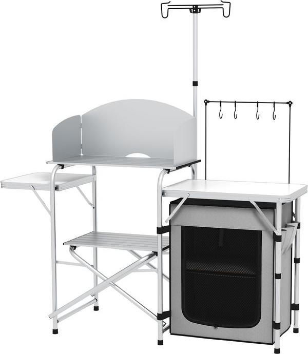 Produktbild Swisshandel24 Campingküche, faltbar, 3 Arbeitsplatten, Windschutz, Stoffschrank, 144x48x119cm, Silber