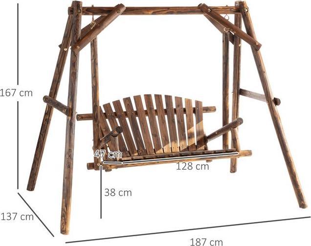 Produktbild Swisshandel24 Hollywoodschaukel 2-Sitzer Gartenschaukel Schaukelbank Hängebank Massivholz Natur187 x 137 x 170 cm
