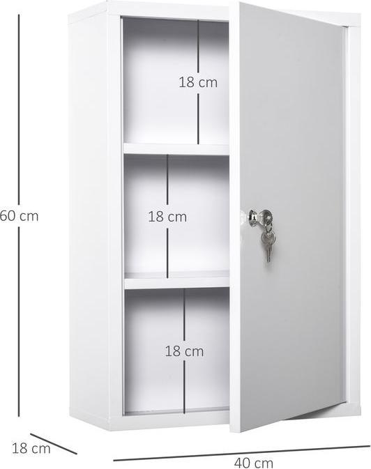 Actual product image Swisshandel24 Medicine cabinet First aid cabinet with lock 3 compartments Steel White 40 x 18 x 60 cm (40 x 18 x 60 cm)