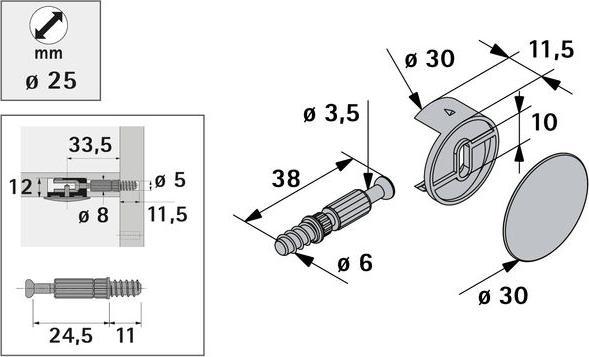 Produktbild Hettich Verbindungsbeschlag 25/24,5 mm, verzinkt (Verbindungsbeschlag, 8 Stk.)