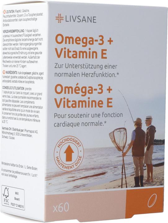 Valori nutrizionali e ingredienti Livsane Omega-3 + Vitamina E Versione CH Caps (60 Pezzo/i, Pillole, 112 g)