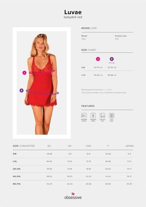 Image du produit Obsessive Luvae Babydoll & Thong Rouge S/M (S/M)