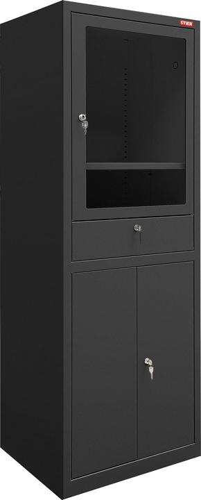 Actual product image Stier Computerschrank mit Schublade und Türen 1750x650x550mm schwarz (65 cm, 175 cm)