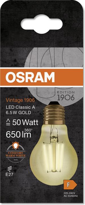 Produktbild Osram Vintage 1906 Led Classic A (E27, 6.50 W, 725 lm, 1 x, F)