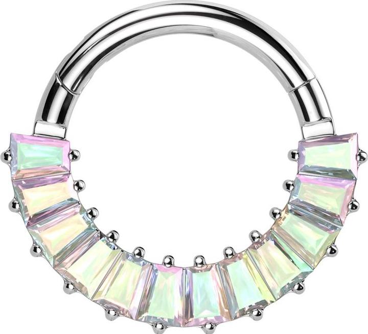 Star Piercing Micro Segmentring klappbar silber Baquette Kristalle multicolor (ohne Messing, Titan G23)