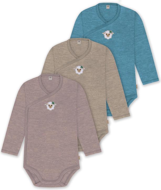 Actual product image Normani Set of 3 baby body wrap long sleeve toddler bodysuit made from merino wool - 9357 (74)