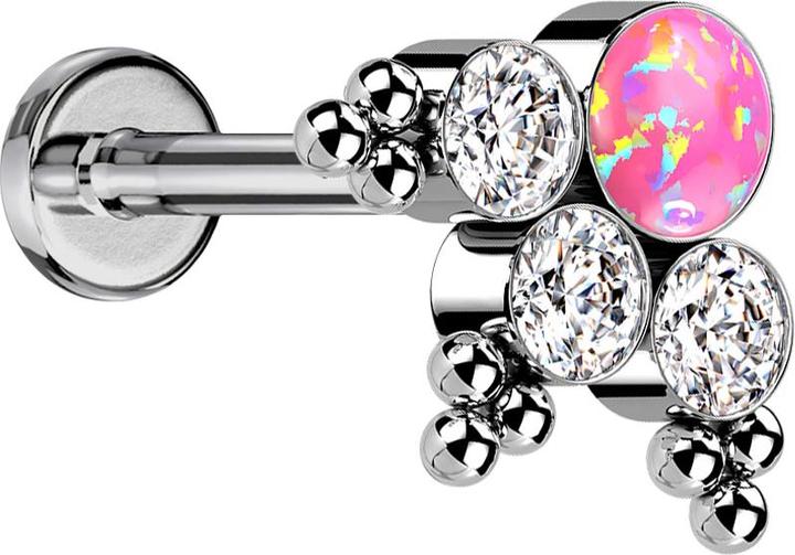 Produktbild Star Piercing Micro Labret Innengewinde silber Kugeln Dreieck drei Kristalle silber Opal pink (ohne Messing, Titan G23)