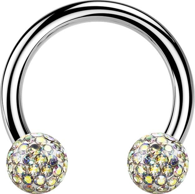 Star Piercing Circular Barbell silber mit zwei Kristall Kugeln multicolor Epoxy Schutzschicht (ohne MessingTitan G23, Titan G23)