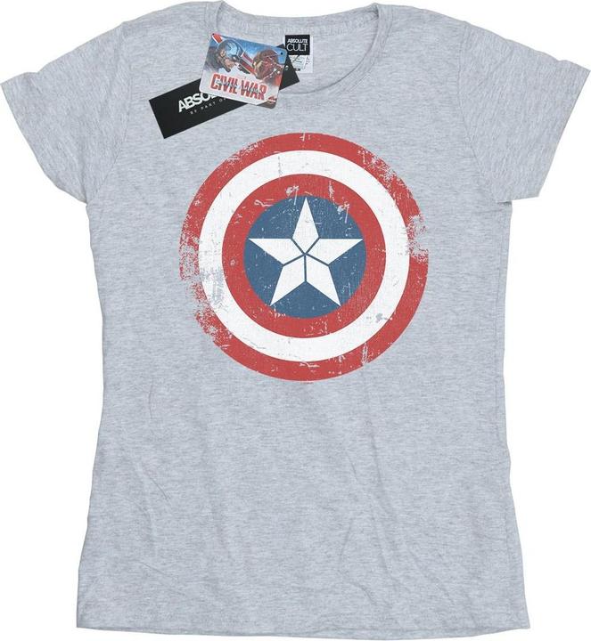 Actual product image Womens/Ladies Captain America Civil War Distressed Shield Cotton T-Shirt (S)