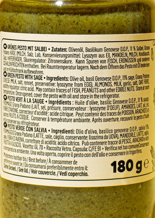 Valeurs nutritives et ingrédients KoRo Pesto vert à la sauge (180 g)