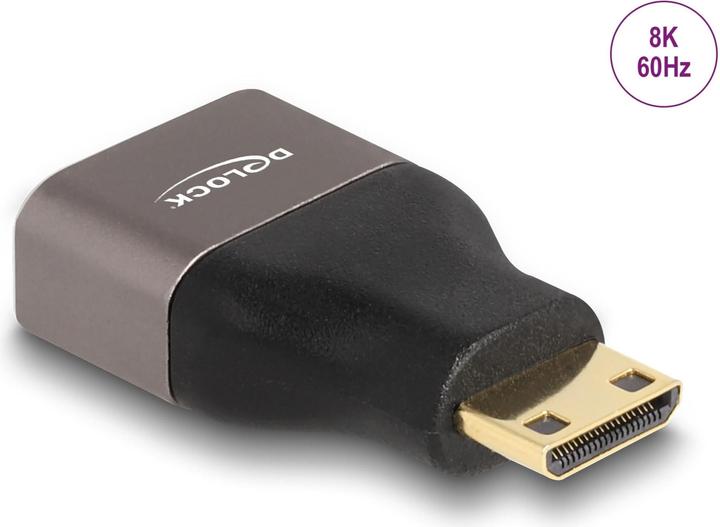 Delock HDMI Adapter Mini-C Stecker zu A Buchse 8K 60 Hz grau Metall (Mini HDMI, HDMI, 3.50 cm)