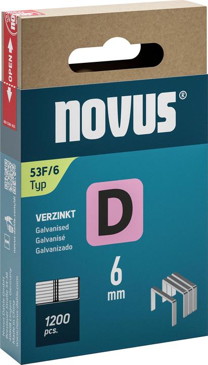 Novus Flachdrahtklammern D Typ 53 F 6mm 1200 St. 042-0788 Abmessungen (L x B) 6