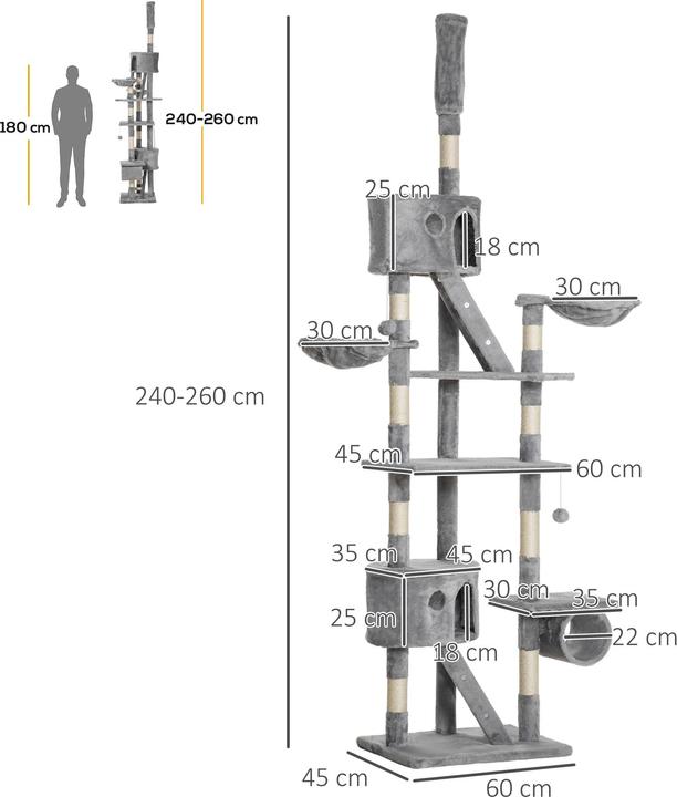 Produktbild PawHut Kratzbaum deckenhoch (260 cm, Hellgrau)