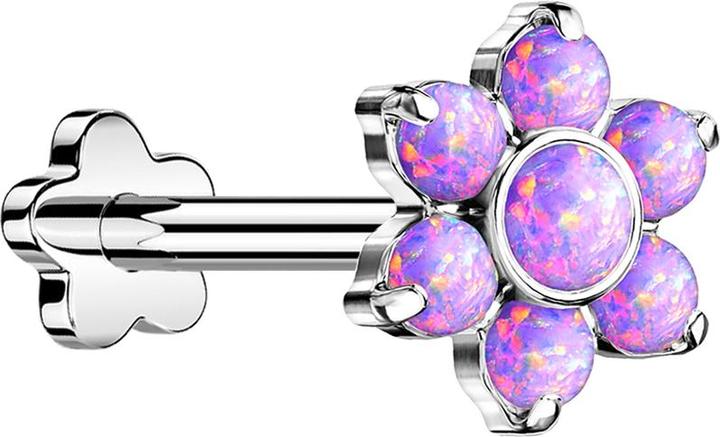 Image du produit Star Piercing Micro Labret Filetage interne doré six boules cinq cristaux argentés (Acier chirurgical 316Laiton sans soudure, Titane G23sans laiton)